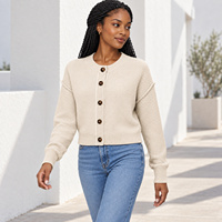 Cardigan long surdimensionné pour femme en tricot épais à manches lanternes, ouvert sur le devant avec fente latérale, en pointelle, collection automne-hiver