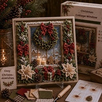 Kit de Poke Art 3D en Tissu Thème Noël, Forme Carrée, Décoration Maison, Artisanat DIY par Broderie au Point d'Aiguille, Bestseller Transfrontalier