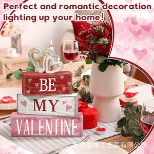 Décoration en blocs de bois pour la Saint-Valentin, panneau 'Be My Valentine' à empiler, accessoires de photographie d'intérieur, ornement artisanal rectangulaire en bois - Product Image 4