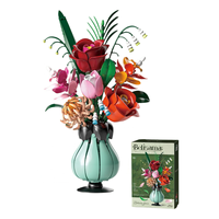 Ensemble de blocs de construction MOC Fleurs Vibrantes en gros avec vase et plantes en plastique assemblées - Jouet de construction de 566 pièces pour filles