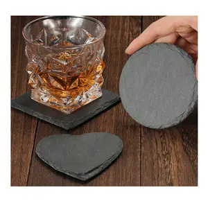 10x10cm Nature Black Stone Round Coasters New Fashion Table Decor Heart Square Shape Slate Coaster