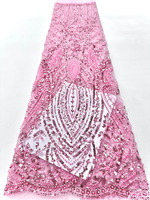 Tissu en dentelle africaine brodé élégant AOYI, tricoté chaîne avec sequins et perles pour accessoires, vente en gros