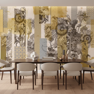 Selbstklebende Wasserdichte Heimwanddekoration Geometrisches Muster Sonnenblumen Blumen Wandbild Tapete - Product Image 3