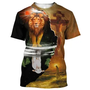 Personalizar Animal León diseño hombres 3D impresión camiseta cristiana católica Jesús verano suelta manga corta Harajuku Hip Hop Tops camiseta