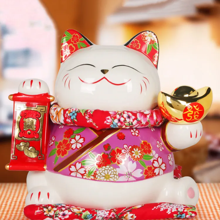 Großhandel Chinesische Glückliche Katze Statue Fengshui Home Decor Maneki Neko Keramik Glückliche Katze