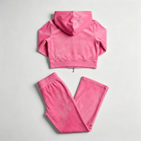 Ensemble deux pièces streetwear Y2K pour femme avec logo personnalisé : sweat à capuche court rose zippé et pantalon de survêtement évasé