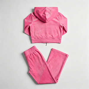 Custom Logo Y2K Streetwear Women Two Piece <b>Set</b> Pink Cropped Zip Up Hoodie and Flared Sweatpants <b>Set</b> Tracksuit Women - Product Image 3