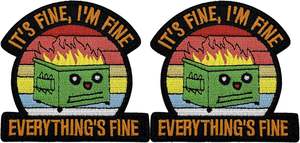 Tavashome 2 uds divertido Meme Gag parches de bordado cómico 'Dumpster Fire' soporte emocional gancho Loop Patch 'It's Fine I'm Patch - Product Image 2