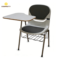 Chaise d'étudiant ergonomique avec tablette d'écriture, cadre métallique durable et panier de rangement pour salle de classe, bureau et salle de formation
