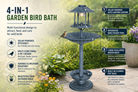 Bain d'oiseaux solaire vert vintage avec lanterne LED, base remplissable en résine en forme de feuille de lys pour la décoration de jardin