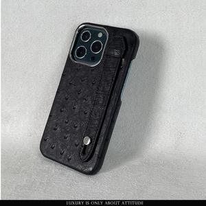 Funda de teléfono móvil de piel de avestruz auténtica de lujo para iPhone 13 14 15 16 17 Pro con correa - Product Image 3