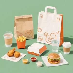 Bolsa de Papel para Hamburguesas con Logotipo Personalizado de Grado Alimenticio, Vaso de Papel y Tapa, Gran Venta - Product Image 1