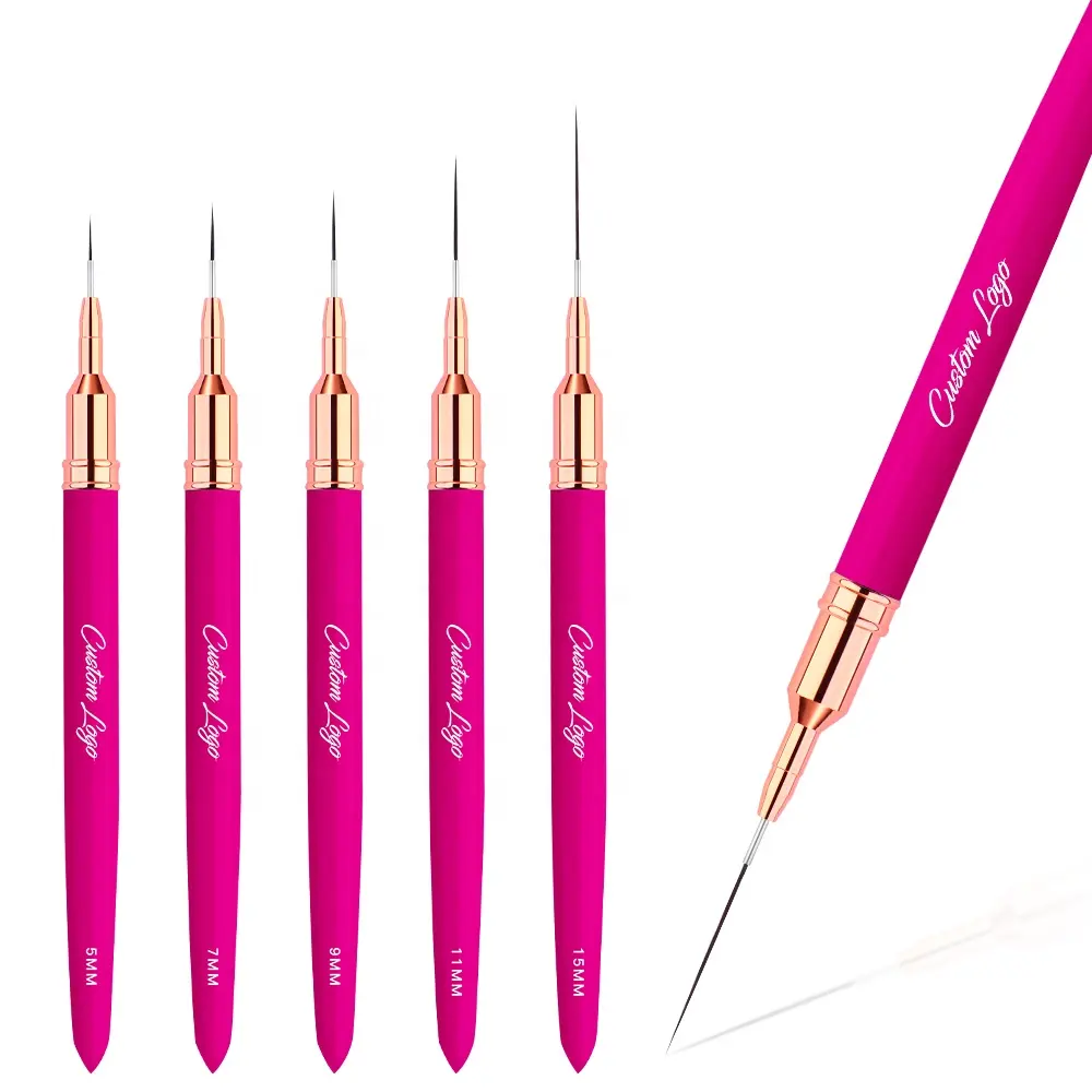 5/9//25mm Kunden spezifisches Haar Synthetic/Kolinsky Liner Brush Nail Art Extra feine Nail Art Pink Ultra Thin Liner Nagel bürsten