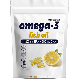 Compléments alimentaires à base d'huile de poisson avec logo personnalisé, 300 gélules molles, pour Omega 3 et DHA & EPA, compléments alimentaires à haute dose - Product Image 1