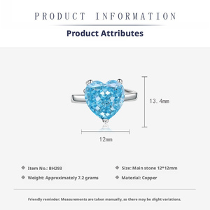 Vente en gros d'usine : Ensemble de bijoux en pierre bleue, collier vintage en zircone cubique taille cœur 12*12mm, ensemble de 3 pièces pour femmes - Product Image 3