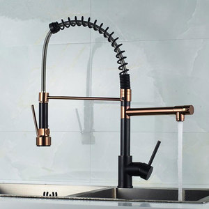 Robinet de cuisine moderne multifonction flexible <span class=keywords><strong>noir</strong></span> et or rose, robinet d'évier de cuisine extractible - Product Image 4