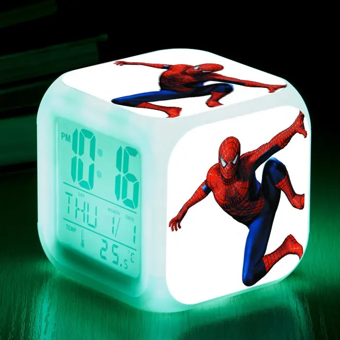 2023 LED 7 Colour Changing Digital desk table alarm clock Thermometer Night Light Luminous cartoon pattern alarm clock