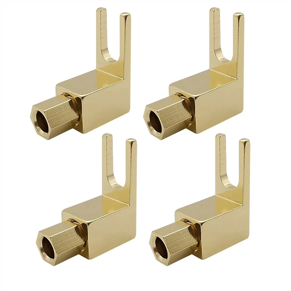 Right Angle Y/U Fork to 4mm Banana Socket Plug Jack Audio Speaker Connector Copper Screw Lock Solderless for Binding Post