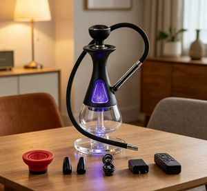 Electric Hookah with LED Light USB Rechargeable Modern Glass Base Remote Control Smoking Accessory - Product Image 1