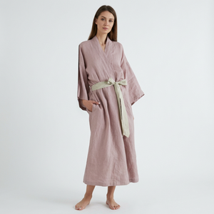 Robe kimono 100% lin pur pour femmes, robe de chambre en lin de luxe, fabricant en gros - Product Image 1