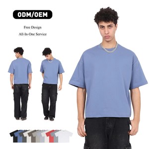 Camiseta de manga corta de alta calidad, 100% algodón, 230g de peso, corte básico y holgado; camiseta de cuello redondo de color liso para hombre. - Product Image 2