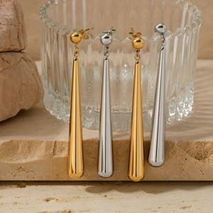 Fashionable <b>Gold</b> Minimalist Stainless Steel <b>Drop</b> <b>Earrings</b> for Women Long Waterdrop Ball Dangle Classic Style with Temperament - Product Image 3