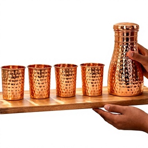 Bouteille d'eau en cuivre authentique avec couvercle, finition martelée, design traditionnel chinois, vaisselle écologique - Product Image 1