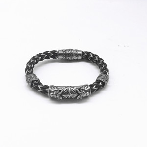 yunnique Men's Tibetan Silver Braided <b>Leather</b> <b>Bracelet</b> Animal Zodiac Design Gift Jewelry - Product Image 1
