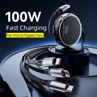Cadeau de logo accepté Câble de chargeur USB rétractable à charge rapide 3 en 1 avec support de téléphone Câble Micro Type-C