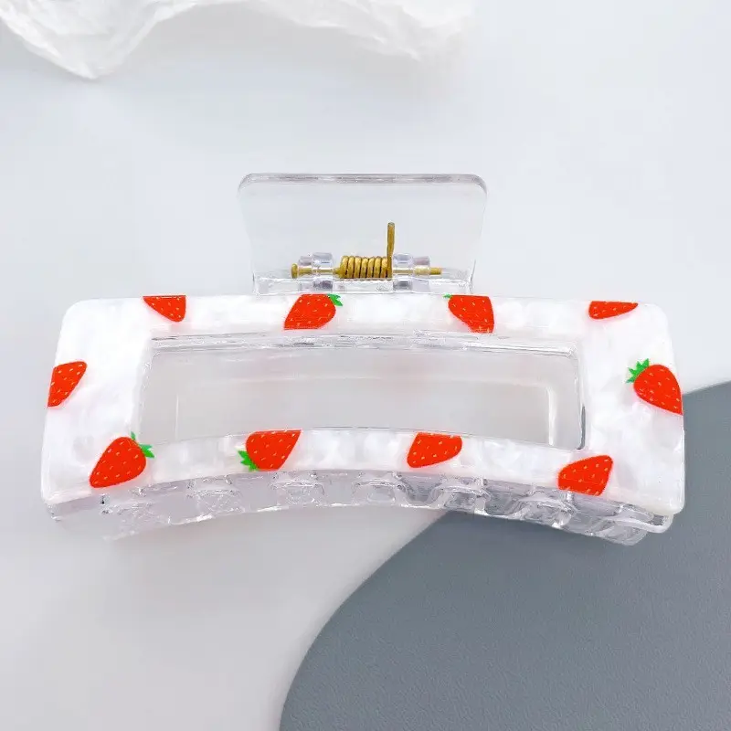 Yhj Vrouwen Haaraccessoires Custom Grote 9Cm Fruit Patronen Acryl Print Patroon Klauw Clips Haarklauw Clip Voor Vrouw Groothandel