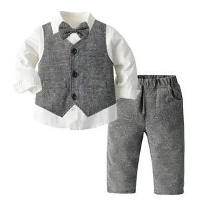 2023 नई पहुंचे बच्चों के कपड़े ग्रे बनियान सूट के लिए कपड़े बच्चों 1-6 साल के लड़के पोशाक आस्तीन कपास कपड़े थोक