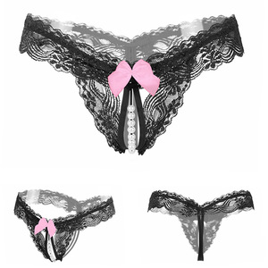 Lot de 6 culottes string pour femmes, dentelle noire, détail perle, taille basse, respirantes, lingerie sexy - Product Image 4