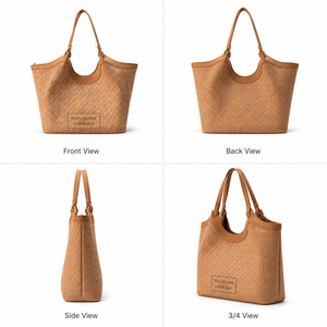 <b>Tan</b> Woven Tote <b>Bag</b> Large Capacity Shoulder Handbag Casual Daily Carryall for Women - Product Image 3