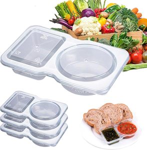 Contenitori Monouso a Doppio Scomparto per Salse con Coperchi, Scatola Portaoggetti per Feste, <span class=keywords><strong>Viaggi</strong></span>, Campeggio, Contenitori per Snack e Salse - Product Image 2
