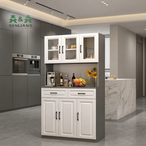 <span class=keywords><strong>Aparador</strong></span> Modular Moderno Personalizable Estilo Rústico de Madera y Acero Inoxidable, Fácil de Montar, para Comedor, Cocina y Hogar - Product Image 1