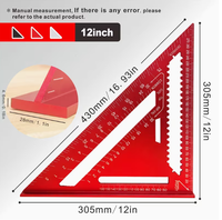 Règle triangulaire en alliage d'aluminium de 12 pouces, outil triangulaire à 45/90 degrés, règle à angle droit, outils de mesure pour la menuiserie
