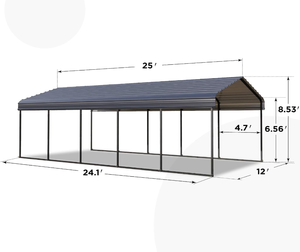 Abri de voiture en <span class=keywords><strong>métal</strong></span> robuste 12x25 pieds, abri de stationnement extérieur imperméable avec structure thermolaquée et capacité pour <span class=keywords><strong>2</strong></span> <span class=keywords><strong>voitures</strong></span> - Product Image 4