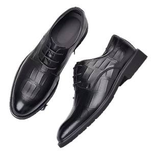 Chaussures habillées décontractées pour hommes en cuir véritable à bout carré rayé, style anglais, à lacets, à talons hauts, antidérapantes - Product Image 1
