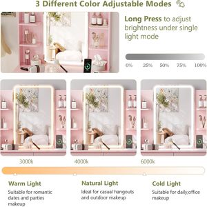 Small Modern Design Wood <strong>Vanity</strong> Desk Mirror with LED <strong>Lights</strong> Adjustable Lighting 2 Drawers Compact Dressing <strong>Table</strong> for Women - Product Image 4