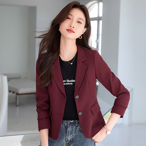 Women's Burgundy Blazer Short Style Solid Color Polyester Worsted No-Wrinkle Treatment Spring Autumn 2025 - Product Image 2