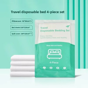Disposable Hotel Bed Sheets <b>Quilt</b> Cover Pillowcase Set Quality Four-Piece Travel Set Double Thickened - Product Image 5