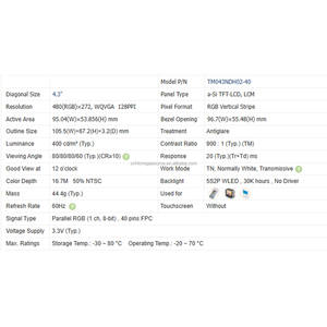 Módulo de pantalla LCD TFT TM043NDH02-40 de 4,3 pulgadas, pantalla LCD de 480*272, panel LCD TFT en stock - Product Image 4