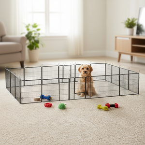 Recinto per animali domestici a 24 pannelli, 189 x 189 x 32 pollici, quadrato, in metallo, con porta bloccabile, per cani di taglia piccola e media, uso interno ed esterno - Product Image 2