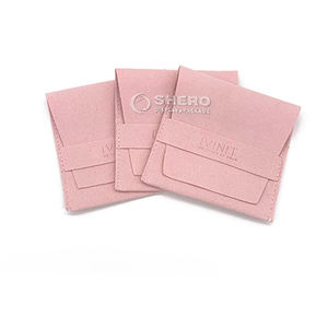 Luxueux velours doux rose microfibre bijoux pochette sac estampage à chaud Logo rabat bijoux sac à poussière - Product Image 3