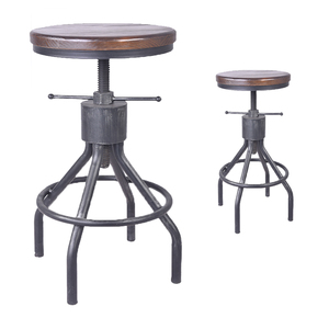 Tabouret <span class=keywords><strong>de</strong></span> <span class=keywords><strong>bar</strong></span> industriel rustique avec plateau en bois pivotant sans dossier - Product Image 2