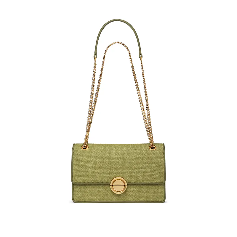 2023 hot sale small square chain women handbags green pu leather shoulder bag Women's chain bag