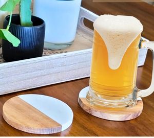 Almacén de EE. UU. Decoración para el hogar Calentamiento DE LA CASA Posavasos de madera de acacia y mármol para grabado láser Posavasos en blanco Regalos - Product Image 6