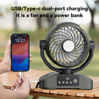 Kipas meja portabel lampu Led angin 5 kecepatan, kipas berkemah luar ruangan tampilan Digital isi ulang daya Usb 20000mah