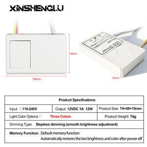 Interrupteur tactile intelligent pour miroir avec capteur de mouvement, alimentation 12V 1A 12W, trois couleurs CCT, mémoire et variateur de luminosité, prise personnalisée - Product Image 2