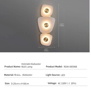Lámpara de Pared de Alabastro, Lujosa, de Latón, con Piedra Natural, Moderna, Minimalista, de 3 Luces, Vertical, para Dormitorio o Pasillo - Product Image 3